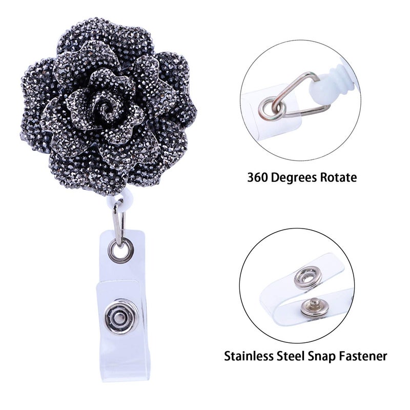 Soleebee 24'' Retractable Badge Reel, Glitter Rose Nurse ID Badge Holder Reel with 360Â° Swivel Alligator Clip - Gray - Image 4